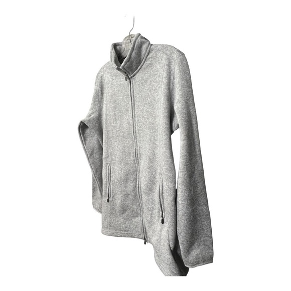 Orvis Fleece Sweater Gray Mock Neck Two-Way Zipper Relaxed Fit Jacket Medium - Picture 3 of 9